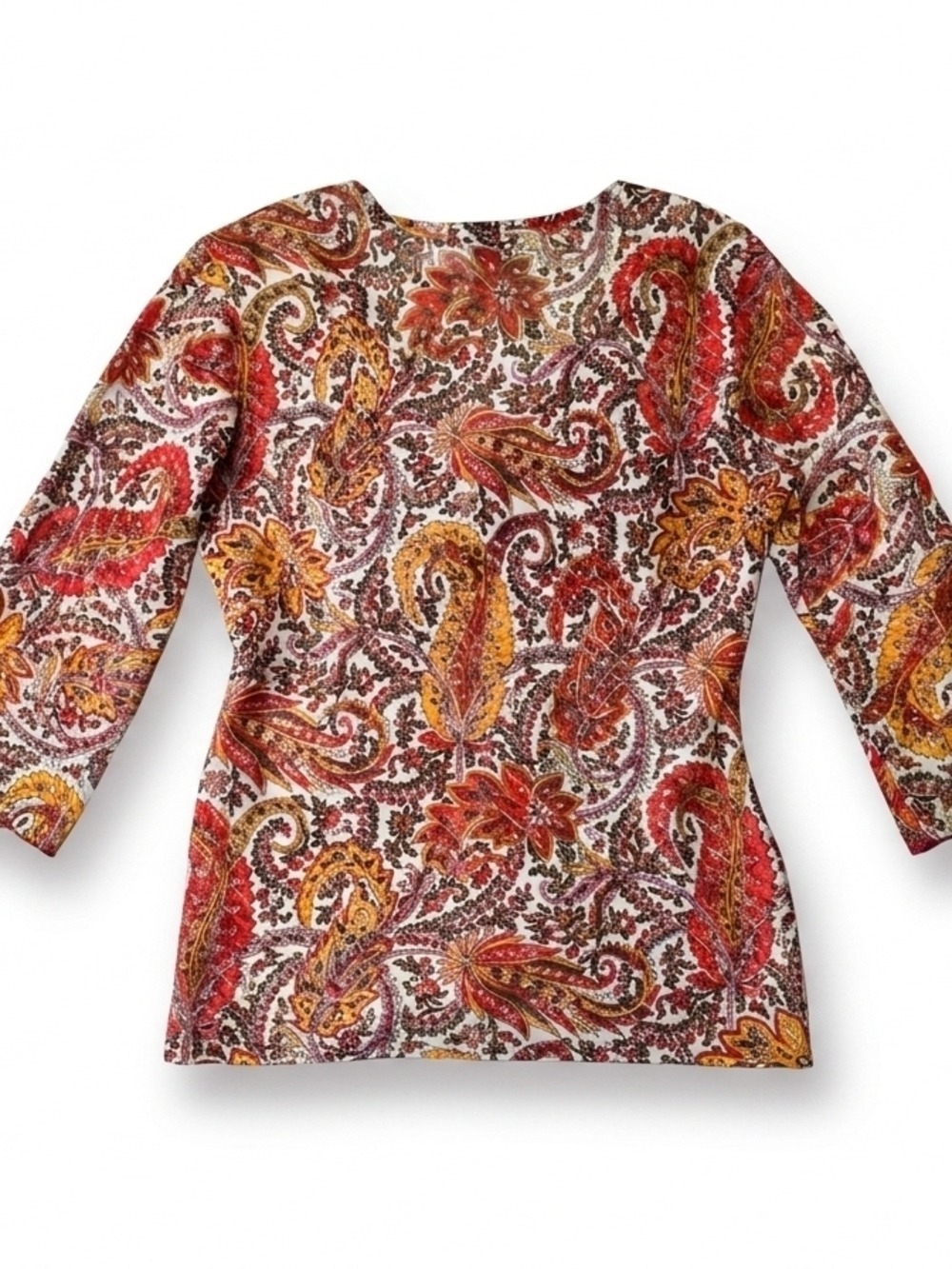 Paisley Tie-Front V-Neck Blouse in Rust Multi - Picture 4 of 6